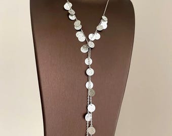 Vintage Silver Coin Y Necklace - Retro Boho Lariat Chain - Gypsy Festival Long Necklace