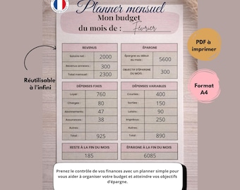 Printable monthly budget PDF – French budget planner – Financial organization and tracking
