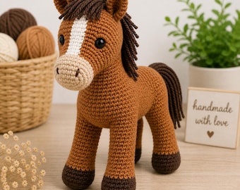 Schema per cavallo all'uncinetto in PDF / Schema per cavallo amigurumi / Simpatico pony giocattolo all'uncinetto / Animale da fattoria all'uncinetto / Fai da te per principianti e intermedi