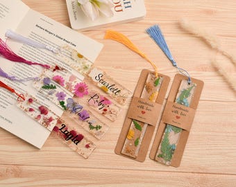 Personalized Flower Bookmarks, Custom Name Bookmarks with Tassels, Birthday and Christmas Gift for Readers