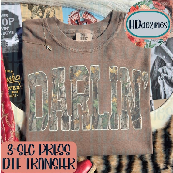 Darlin Camo DTF Print, ready to press, Darlin DTF Transfer, trendy transfer, Darlin Camouflage DTF