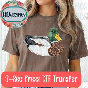 Mallard Duck Faux Patchwork DTF Transfer, Ready 2 Press, Trendy DTF Prints, Shirt, 3 Second Press DTFs, Floral Duck Faux Patchwork DTF Print