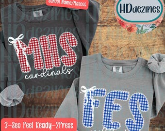 Custom Gingham School Spirit DTF Transfer, Personalized School DTF, Gifts for Teacher