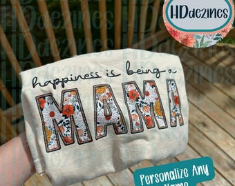 Happiness is Being a Mama Comfort Colors Tshirt, Mothers Day Shirt, Mimi Tee, Custom Family Shirts, Gifts for Her, Nana Tshirt
