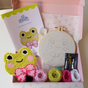 Punch-Needle-Untersetzer-Set für Anfänger, niedlicher Frosch-Tassenuntersetzer zum Selbermachen, Stickset, Deko-Tablett, Bastelset als Geschenk