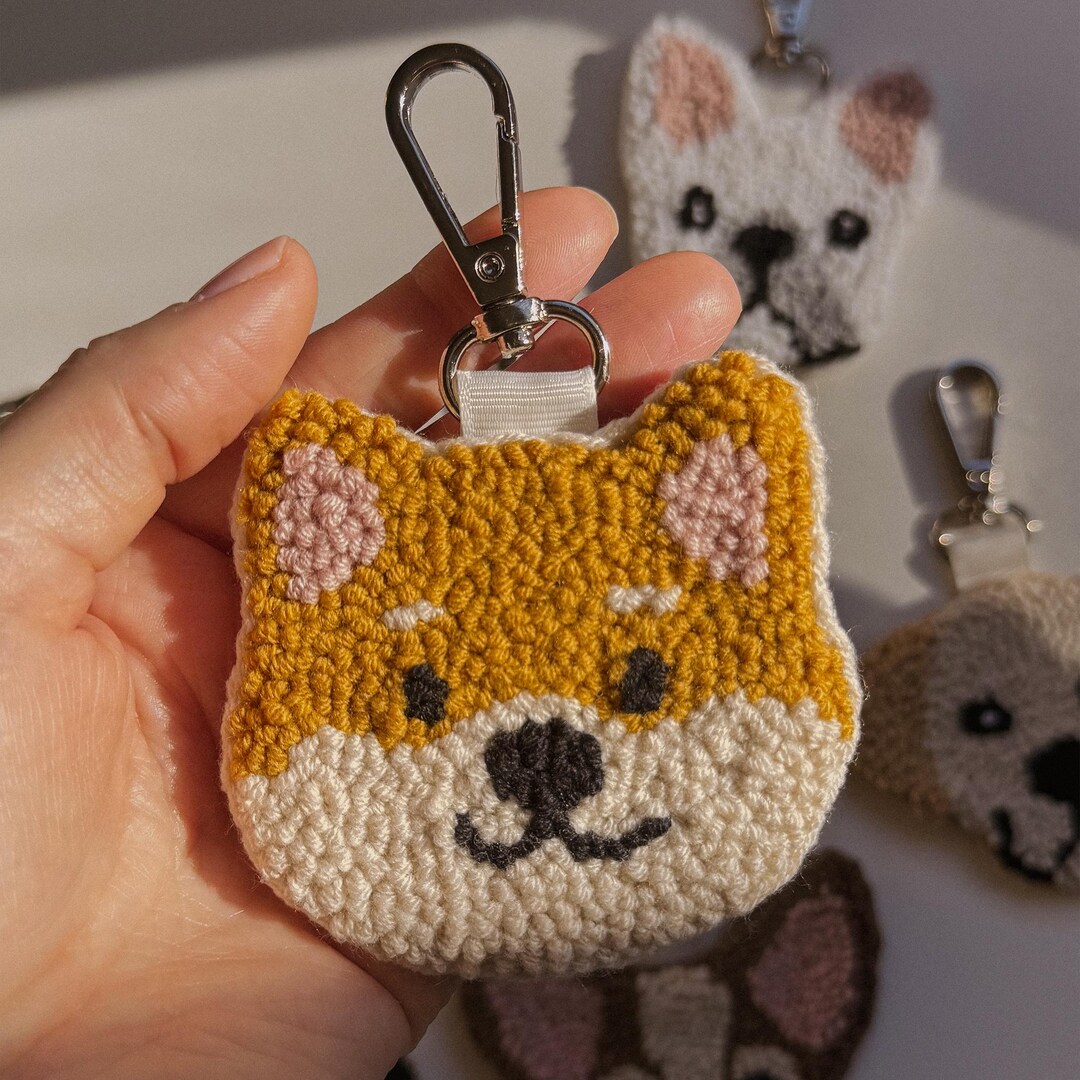 Homemade Dog Keychains Personalized Dog Keychain – Custom Punch Needle Embroidery Dog Portrait ...