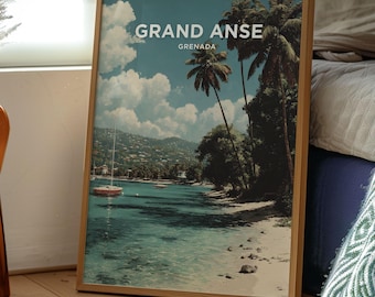 Grenada Travel Poster | Grand Anse Beach, Caribbean Island Art