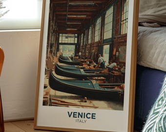 Venice Travel Poster | Italy Art Print | Canal Gondola