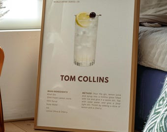 Tom Collins Poster, Cocktail Poster | Kitchen Wall Art