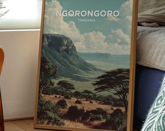 Ngorongoro Crater Tanzania Travel Poster | Africa City Art Print