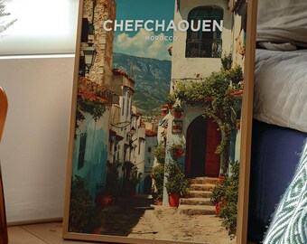 Chefchaouen Morocco Travel Poster | Africa Wall Art