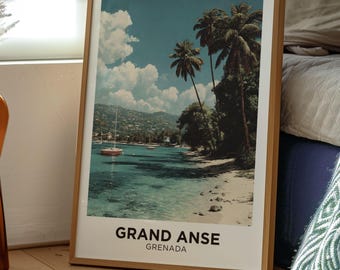 Grenada Travel Poster | Grand Anse Beach, Caribbean Island Art