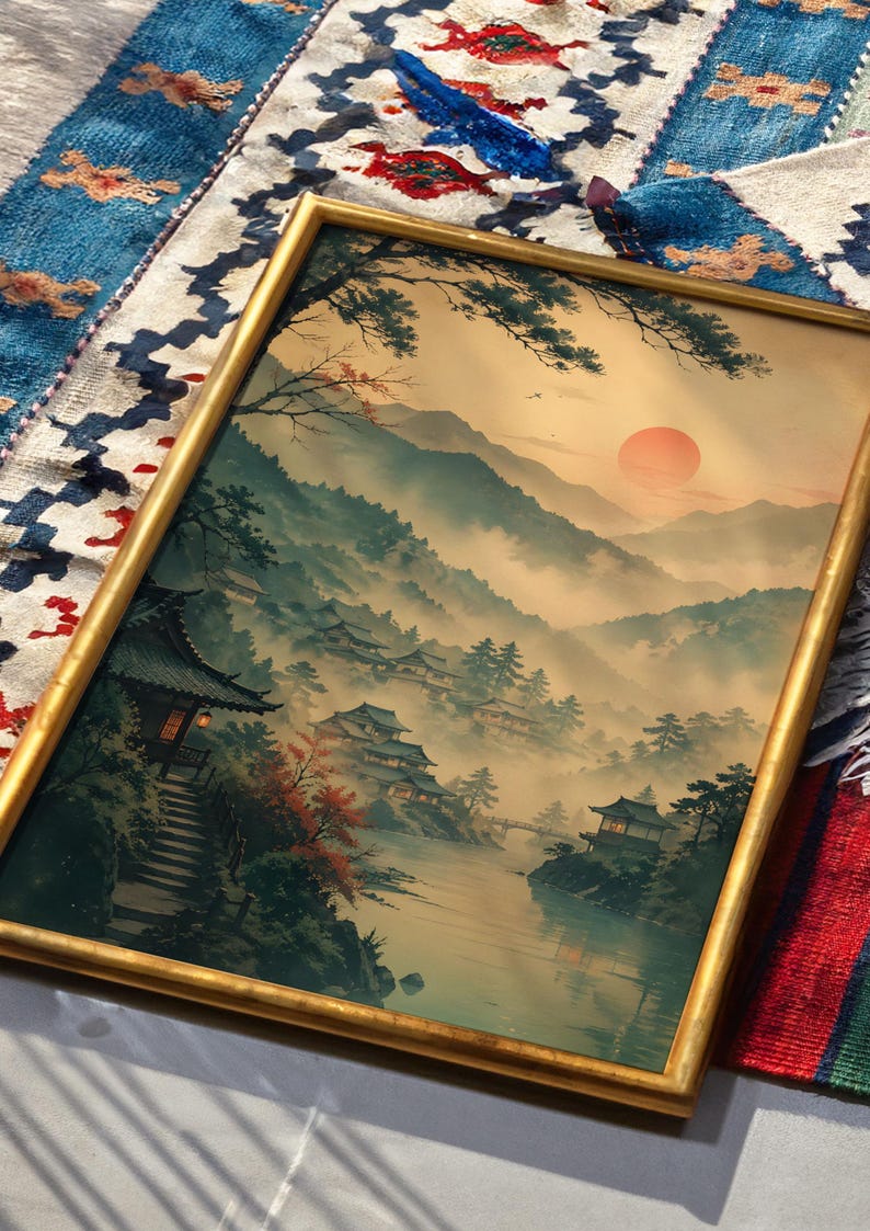 Japan Poster | Japanese Landscape Wall Art | Tranquil Mountain | Retro ...