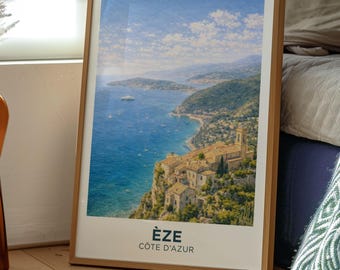 Èze Poster | Cote d'Azur Wall Art | France Poster | French Riviera | Travel Print