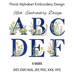 Bloemen monogram borduurontwerp | Botanische letters A-Z (DST PES-bestanden)