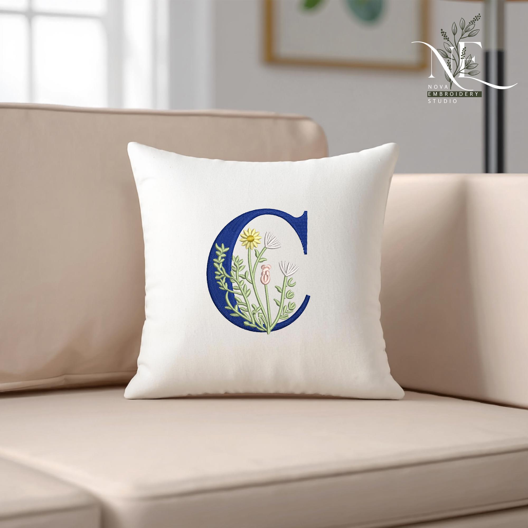 Floral Pattern C Floral Letter C Embroidery Design – Botanical Alphabet Monogram ...