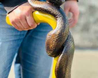 Bastone da passeggio vintage di alta qualità con cobra intagliato a mano - Bastone da trekking artigianale - Bellissimo oggetto d'arte e utile bastone da passeggio per adulti