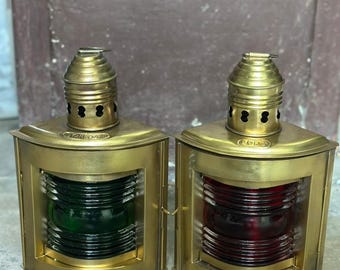 Set of 2 Antique Finish Port & Starboard Lanterns Nautical Oil Lamps Ship Light