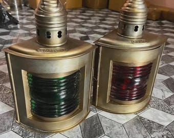 Set of 2 Antique Finish Port & Starboard Lanterns Nautical Oil Lamps Ship Light