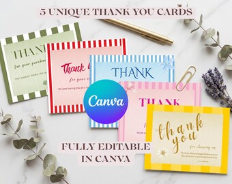 Modèle de carte de remerciement modifiable, papeterie pour petite entreprise, rayures minimalistes (téléchargement numérique)