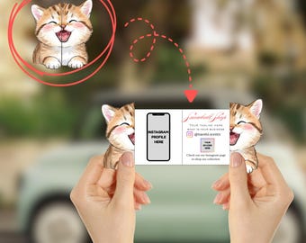 Cat Design Folded Business Card Template, Editable Canva QR Code Card (Digital Download)