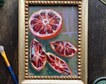 Original Blutorange Gemälde - 13 x 18 cm