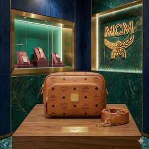 Handmade MCM Cognac Leather Designer Crossbody Bag Monogram Travel Shoulder Purse