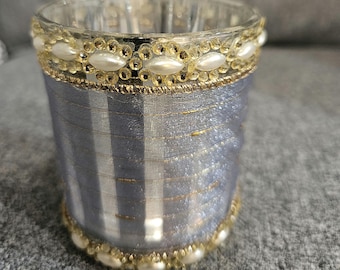 Portavelas - Azul con perlas