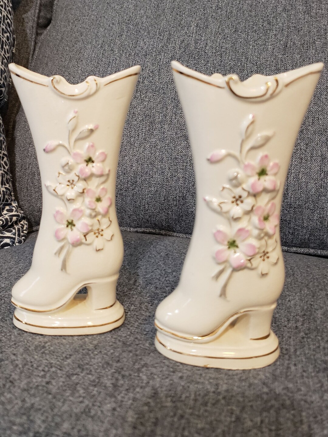 Victorian Ceramic Boot Vases Set of TWO Etsy
