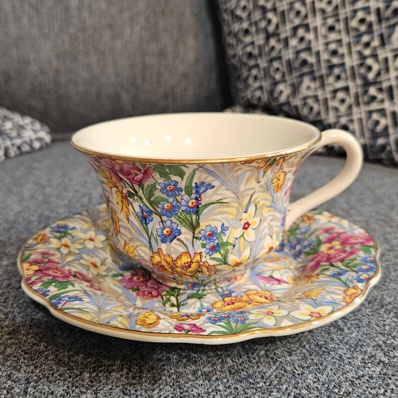 Vintage Regency Orange California Poppy Bone China Cup and Saucer.