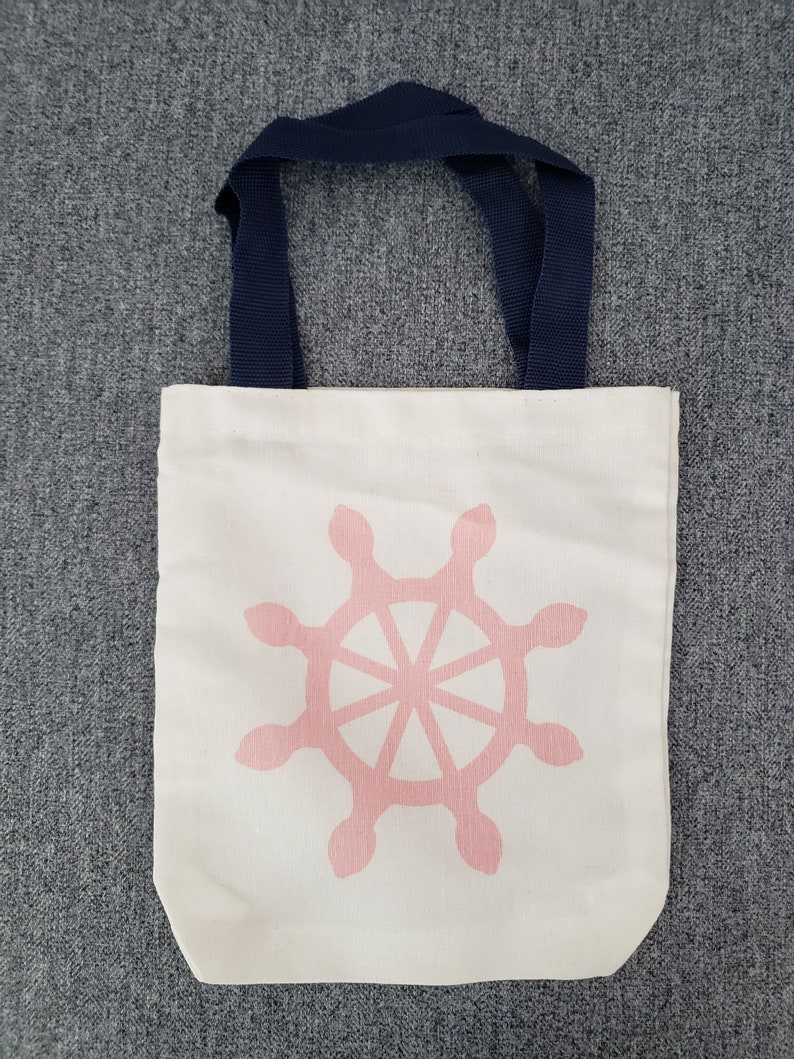 Nautical Canvas Bag Pink Ships Wheel