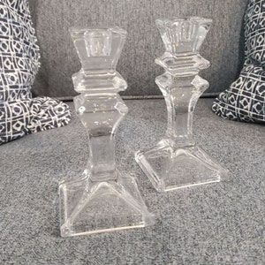 Clear Glass Candlestick Holders - Set of TWO