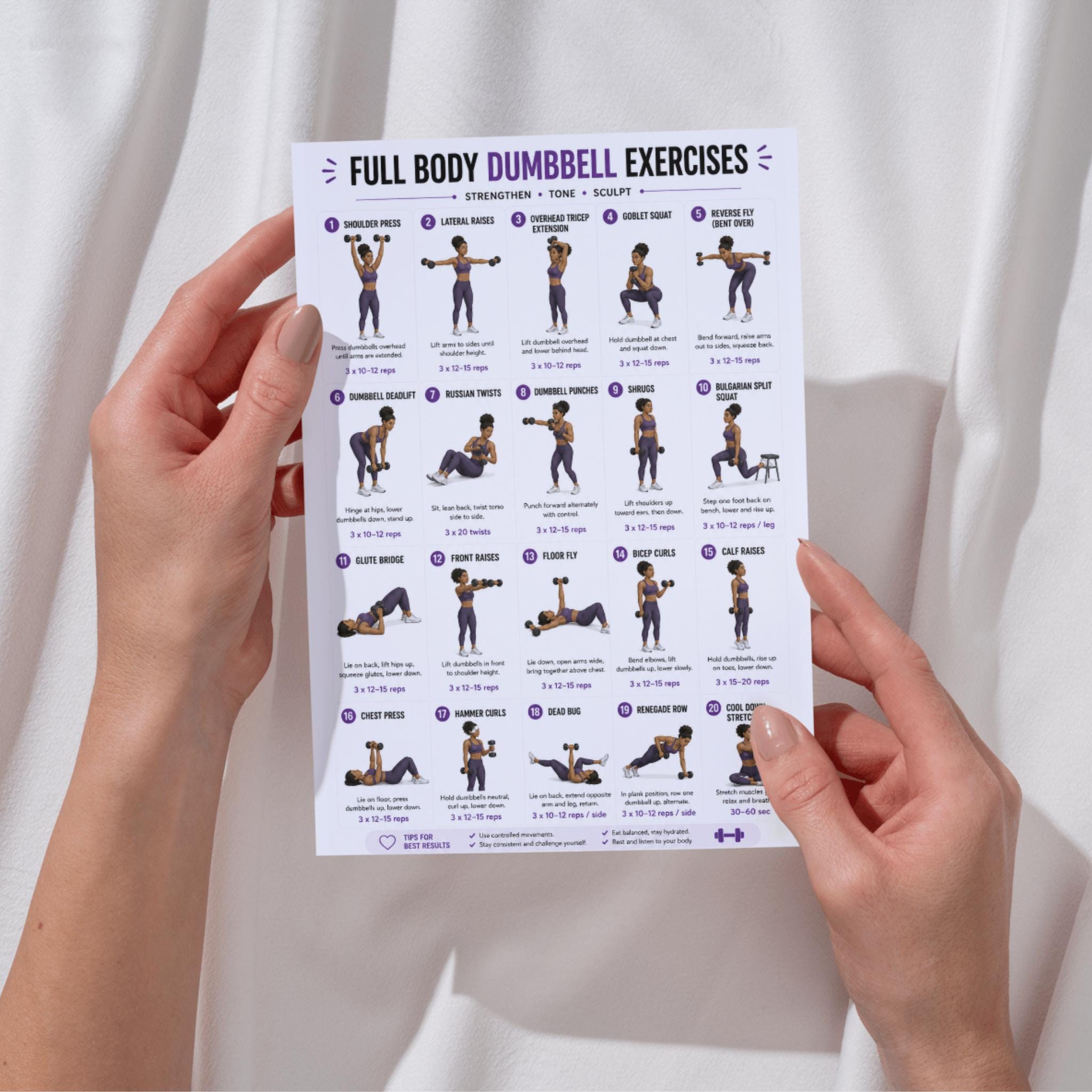 Full Body Dumbbell Workout Chart – Home Dumbbell Exercises, Printable ...