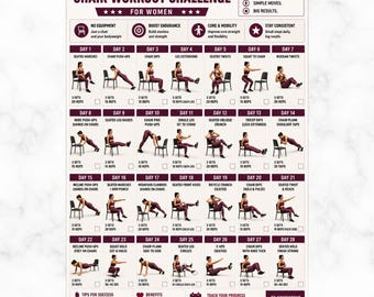 28 Day Military Chair Workout Challenge for Women, Seated Bodyweight Fitness Plan, Chair Exercise Poster PDF