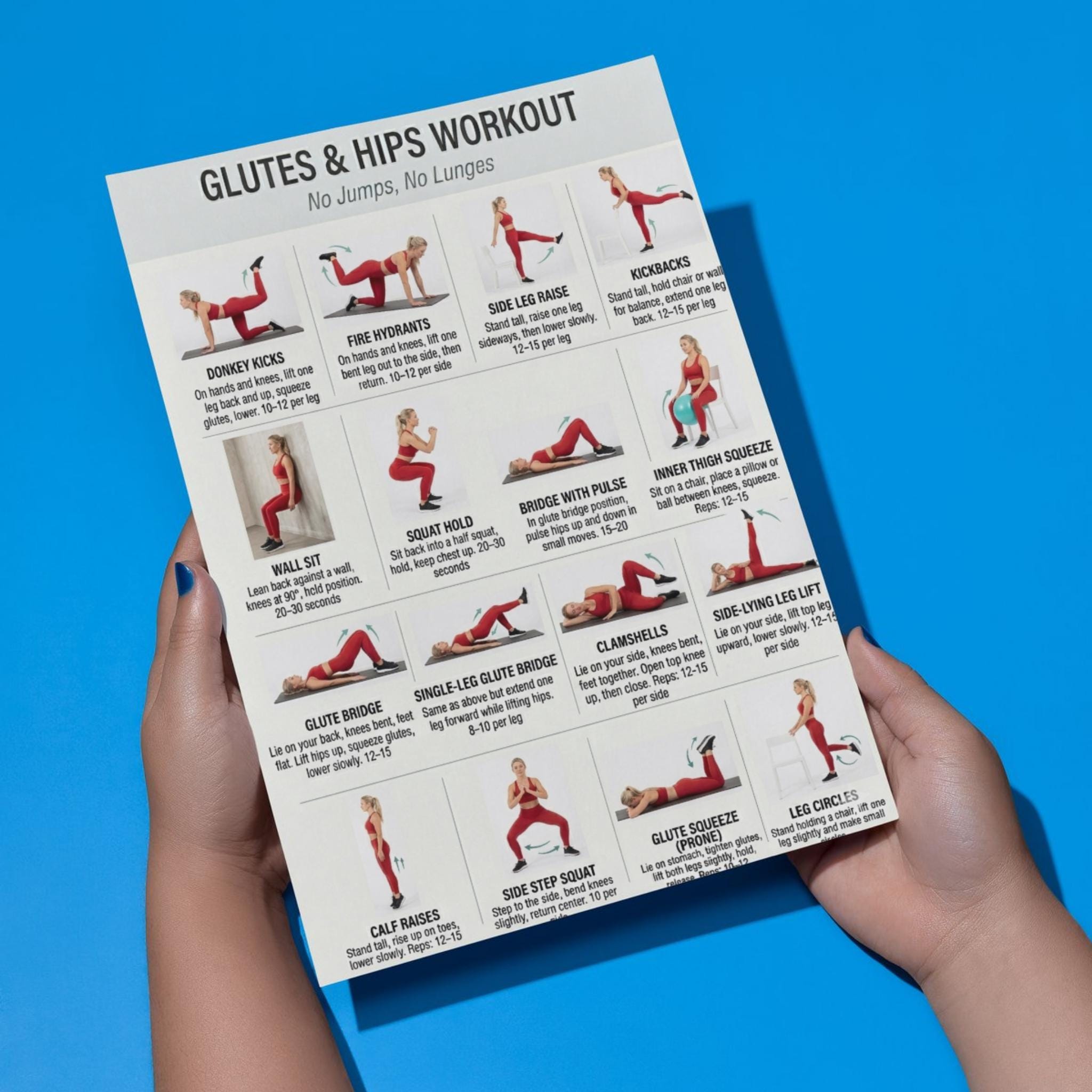 Glutes and Hips Workout | Printable Exercise Chart | No Jump Home ...