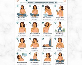 Vagusnerven Übungen zum Ausdrucken, Atem und Entspannungs Routine, sanfte Bewegungsübungen, tägliche Routine, PDF Poster