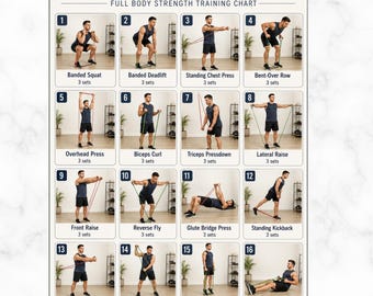 Resistance Band Workout For Men Printable, Lower Body & Full Body Band Exercises, Home Fitness Routine For Women Strength Training