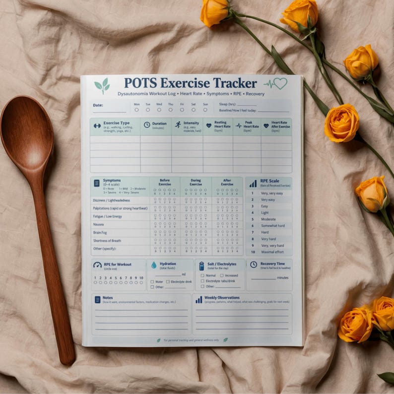 POTS Exercise Tracker Printable, Dysautonomia Workout Log PDF image 6