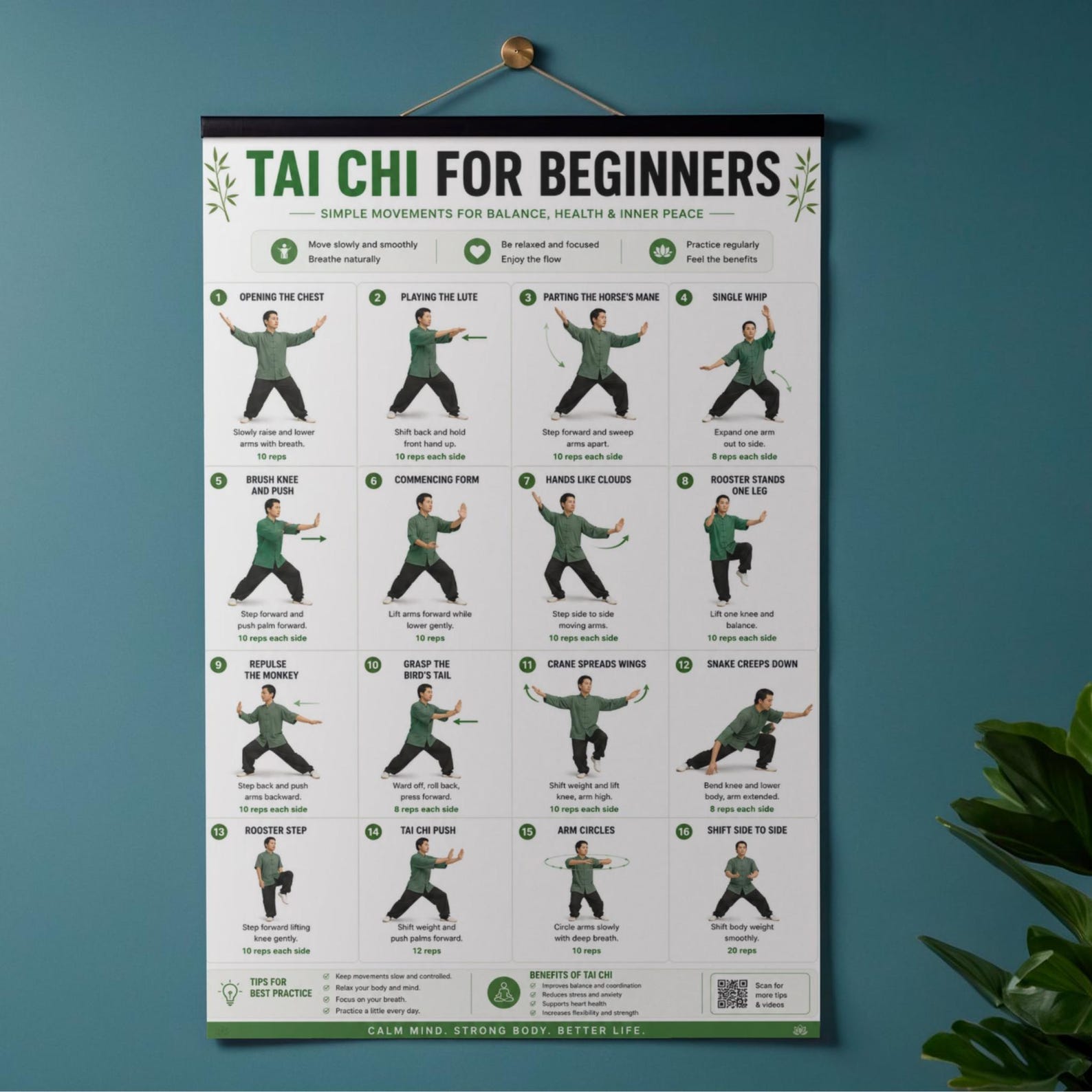 Tai Chi for Beginners Printable Chart, Step by Step Tai Chi Forms, Tai ...