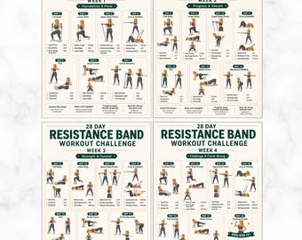 28 Day Resistance Band Workout Chart ,Full Body Exercises | Printable Resistance Band Routine | Home Workout Poster | Fitness Wall Art PDF