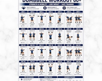 28 Day Senior Men Dumbbell Workout 60+Printable PDF,28 Strength Training Exercises,Elderly Home Fitness Routine,Senior Exercise Poster Chart