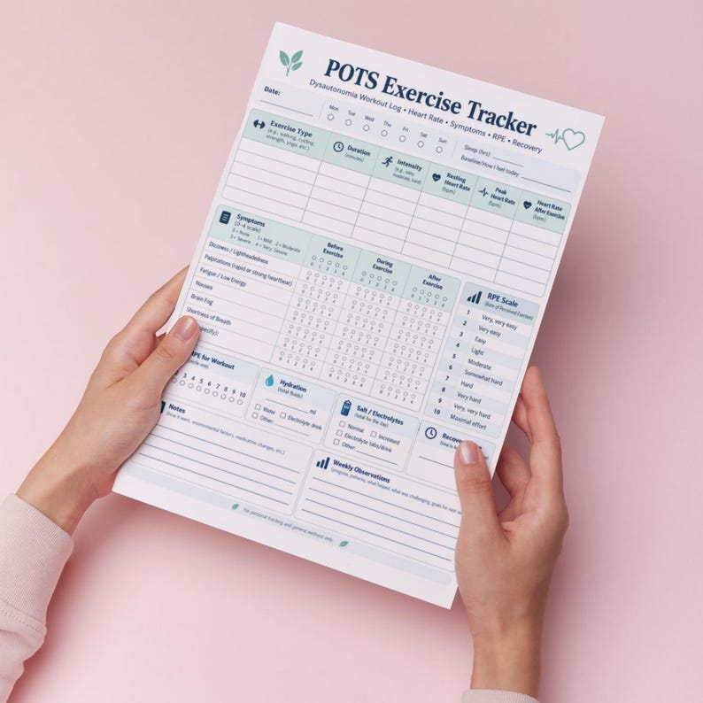 POTS Exercise Tracker Printable, Dysautonomia Workout Log PDF image 4