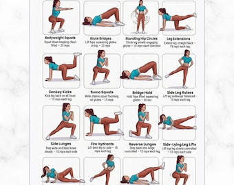Glute Workout No Equipment Printable PDF, Glutes Exercise Chart, Lower Body Home Workout Poster For Legs And Glutes