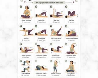 Pilates for Women 40+ Printable Chart | Beginner Full Body Workout Poster | 16 Low Impact Exercises PDF | A4 & US Letter