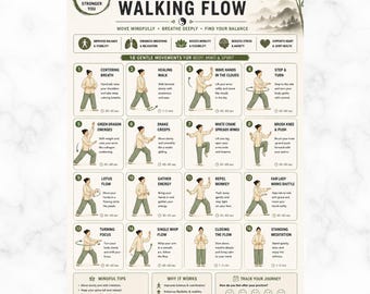 Tai Chi camminato per anziani e principianti (stampabile), schema di esercizi di Tai Chi in piedi, allenamento per equilibrio e stabilità, PDF delicato a basso impatto