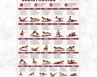 28 Day Military Calisthenics Challenge, Bodyweight Workout Plan, Bootcamp Fitness Poster PDF