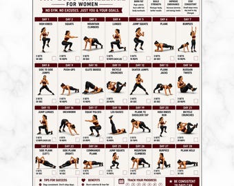 28 Day Military Fat Loss Challenge, Bodyweight Workout Plan, Bootcamp Fitness Poster PDF