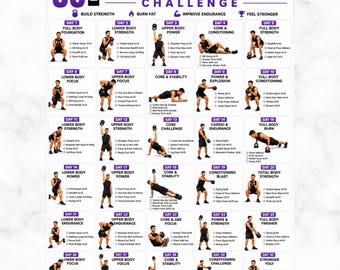 30 Day Kettlebell Workout Challenge, Full Body Exercise Routine Legs, Arms, Core, Home Fitness Planner, Strength & Conditioning Training PDF