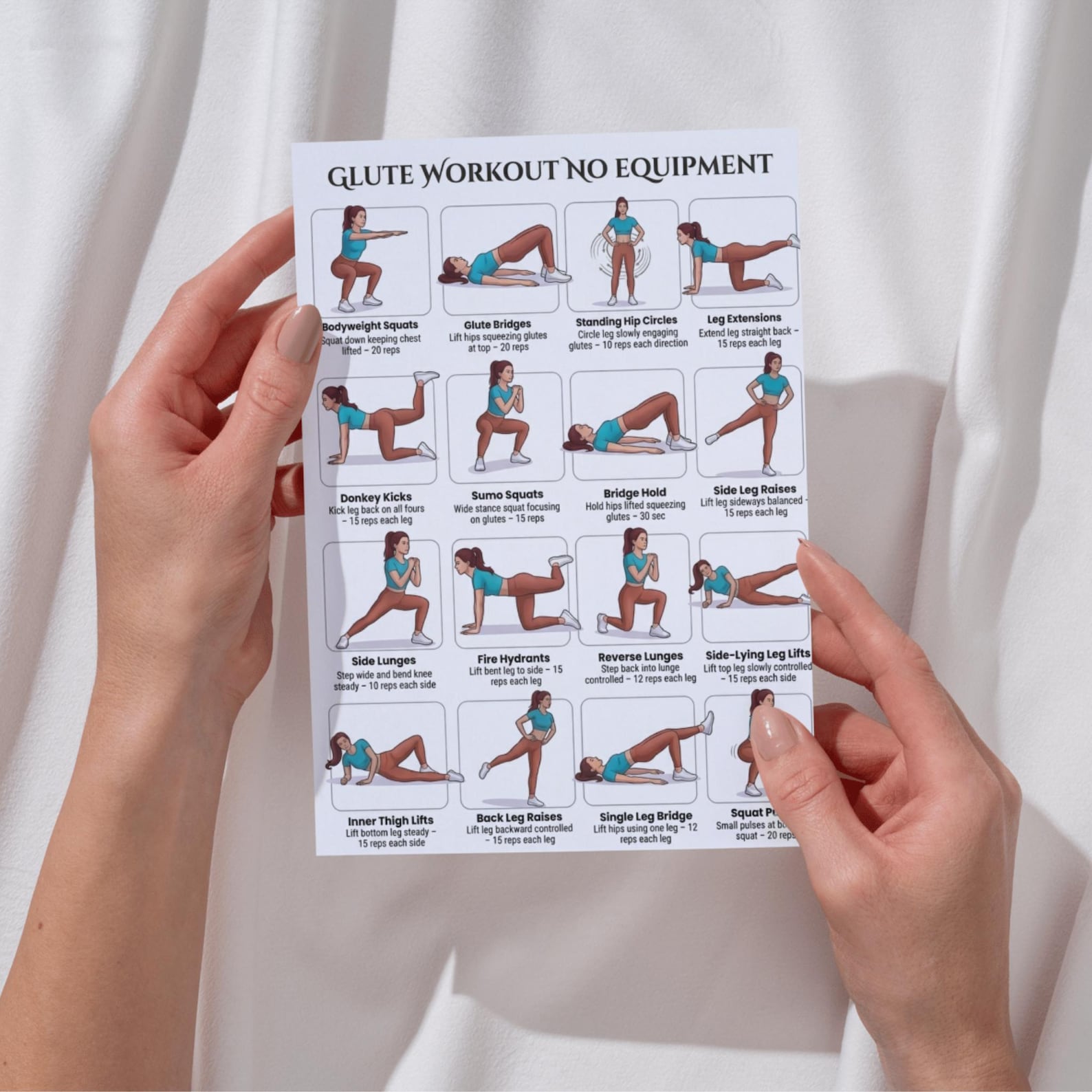 Glute Workout No Equipment Printable PDF, Glutes Exercise Chart, Lower ...
