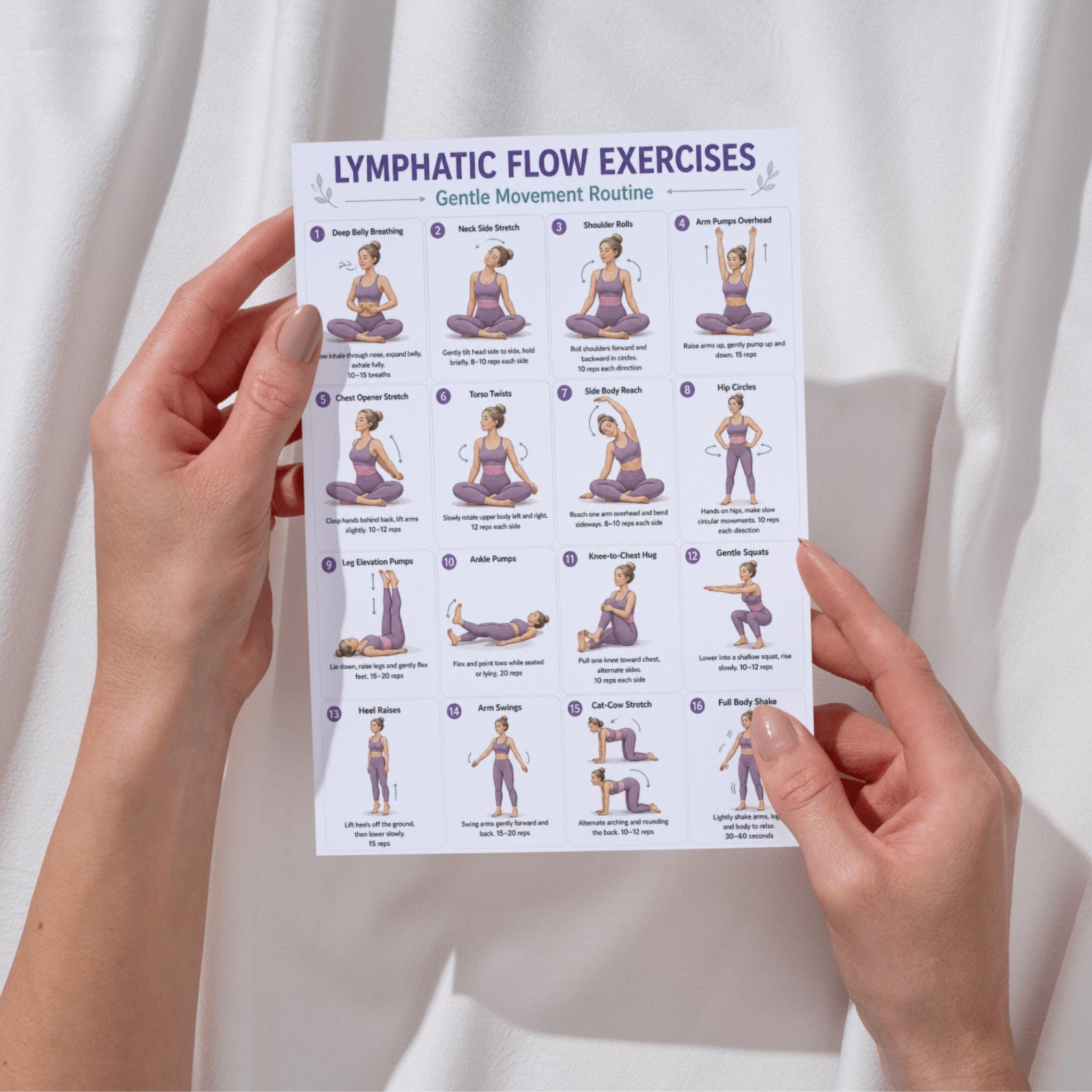 Flow Roving Exercise Lymphatic Flow Exercises Printable, Lymphatic Drainage Routine, Gentle ...